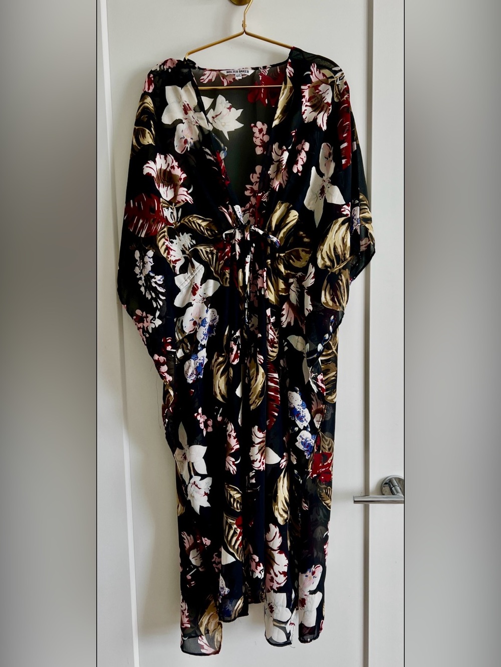 Walter Baker Tulum Floral Caftan Kimono Cover Up OS Black Tropical Resort Duster - Picture 6 of 13